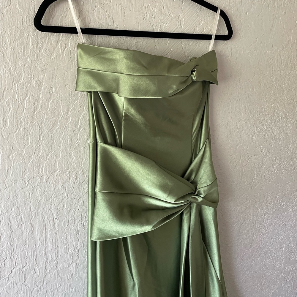 Green Strapless Satin Gown